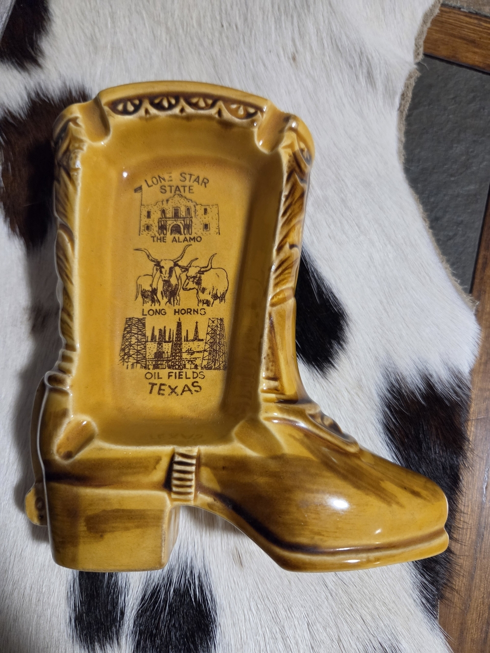 Yellow Texas Boot Ceramic Ashtray - Lone Star Souvenir